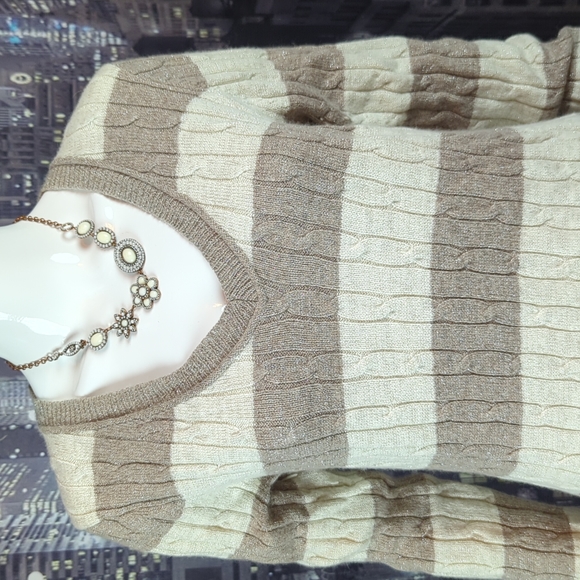 Ann Taylor Loft sz L Shimmering Cable Knit Long Sleeve Striped Sweater - Picture 2 of 7